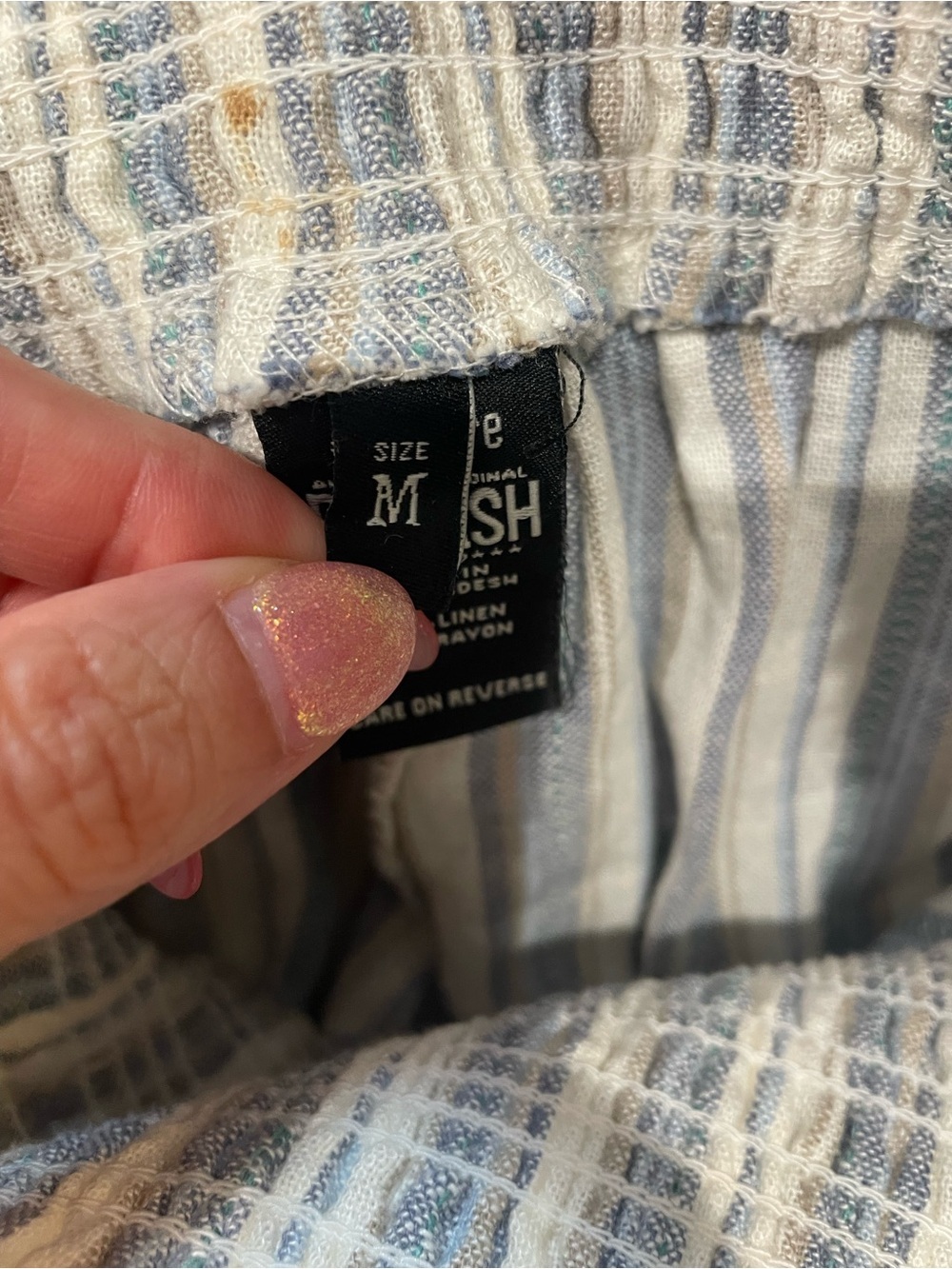Rewash NWT Blue Stripe Linen Blend Smocked Wide Leg Pants M - Picture 9 of 9